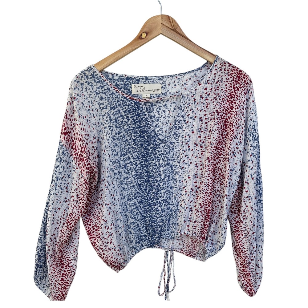 Vintage Havana Top Long Sleeve Drawstring Waist Multicolor Small Boho